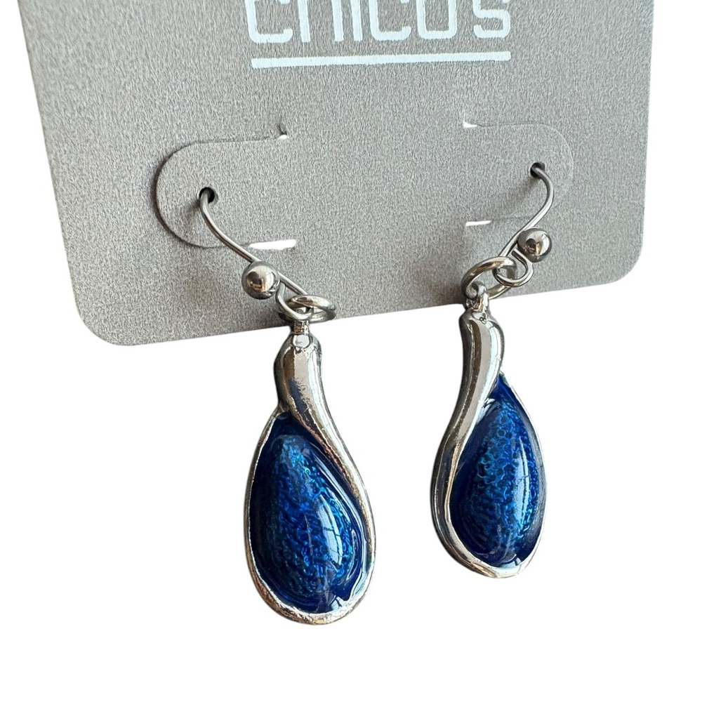 Chico's Metallic Blue and Silver Drop Earrings - Picture 2 of 2